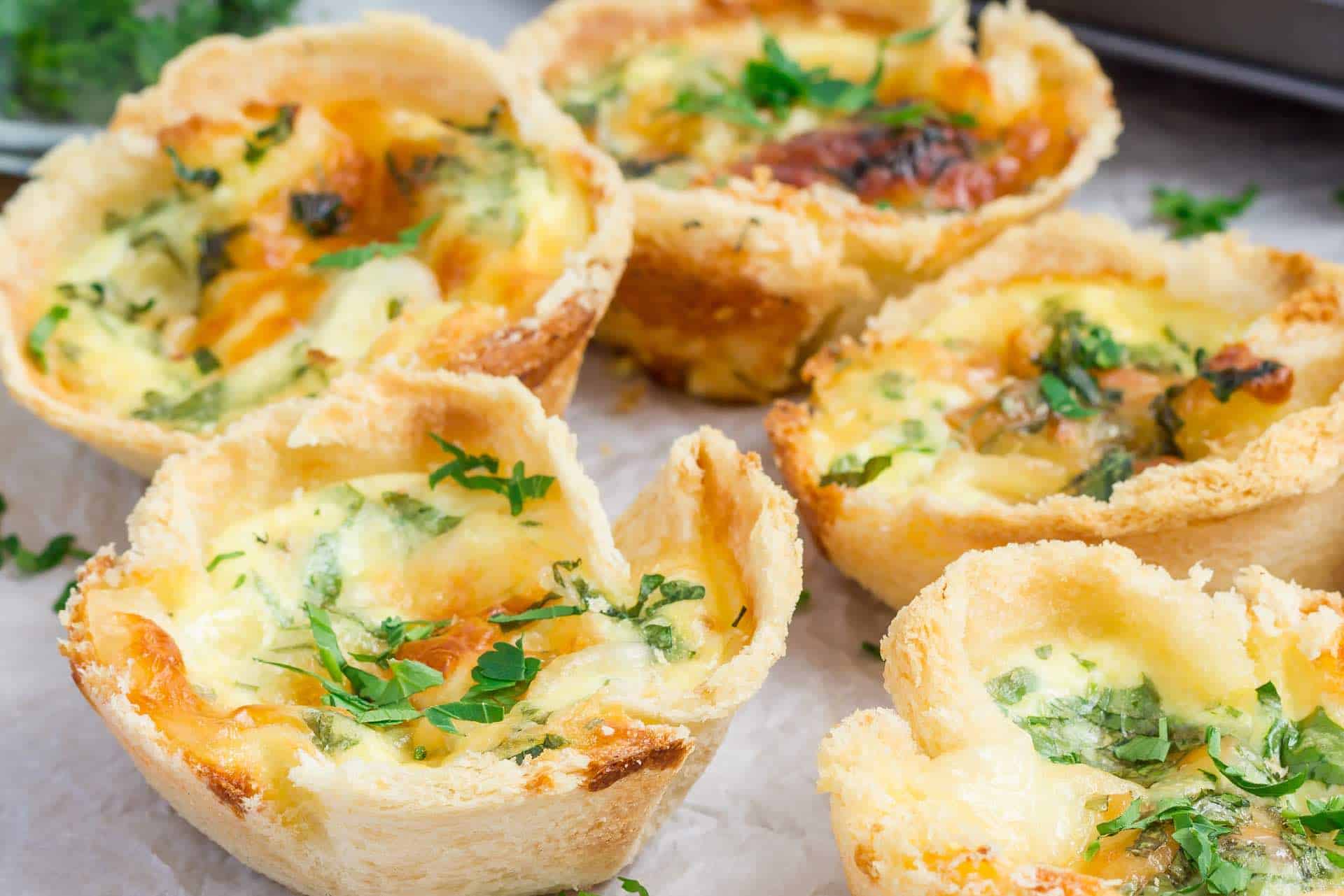 Bread Baskets with Bacon, Onion & Tomato